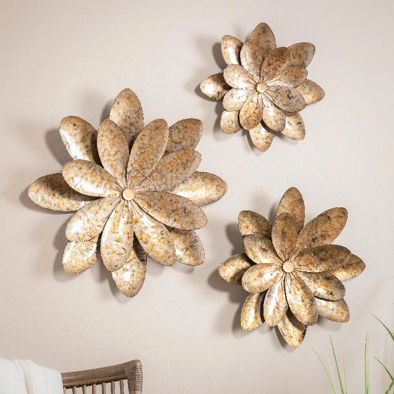 Indoor/Outdoor Metal Flower Wall Art, Set of 3