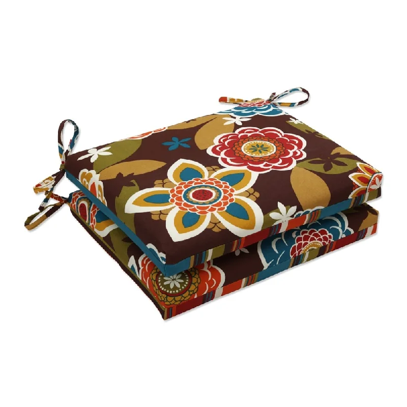 Pillow Perfect Annie Polyester Chocolate Squared Outdoor Seat Cushions (Set of 2)