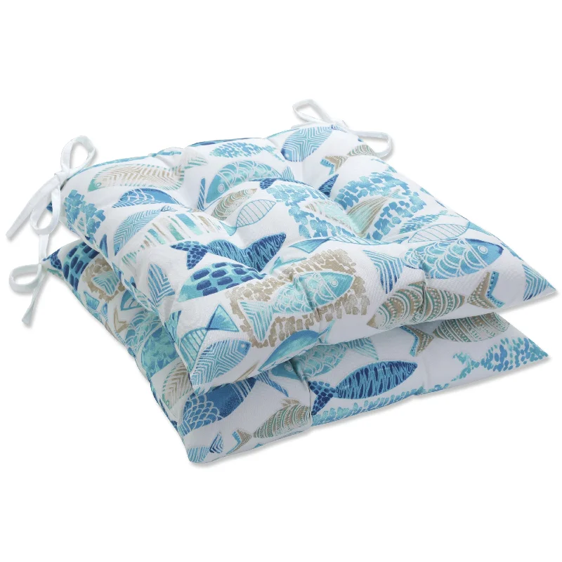 Pillow Perfect Outdoor Hooked Seaside Blue Tufted Seat Cushions - 18.5 X 19 X 5 - 18.5 X 19 X 5