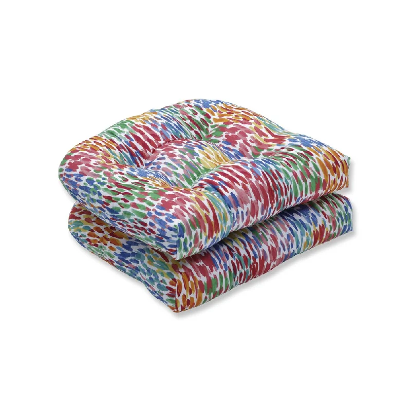 Pillow Perfect Outdoor / Indoor Make It Rain Zinnia Blue Wicker Seat Cushion (Set of 2)