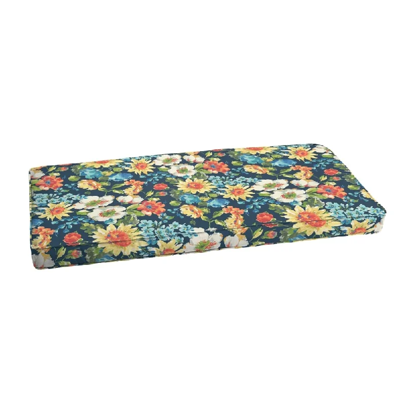 Sorra Home Indoor/ Outdoor Blue Multi Floral Bench Cushion 37" to 48"