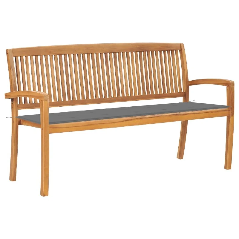 Stacking Garden Bench with Cushion 62.6" Solid Teak Wood