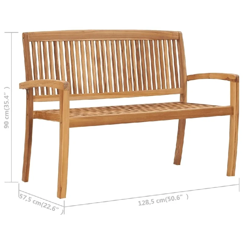 Stacking Patio Bench with Cushion 50.6'' Solid Teak Wood