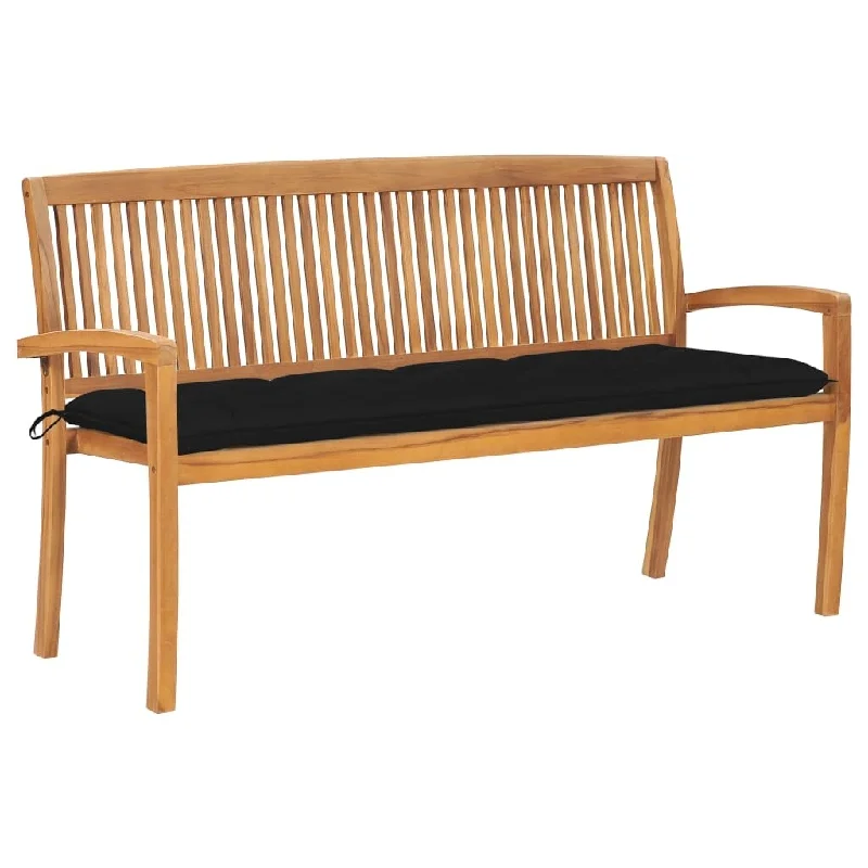 Stacking Patio Bench with Cushion 62.6" Solid Teak Wood