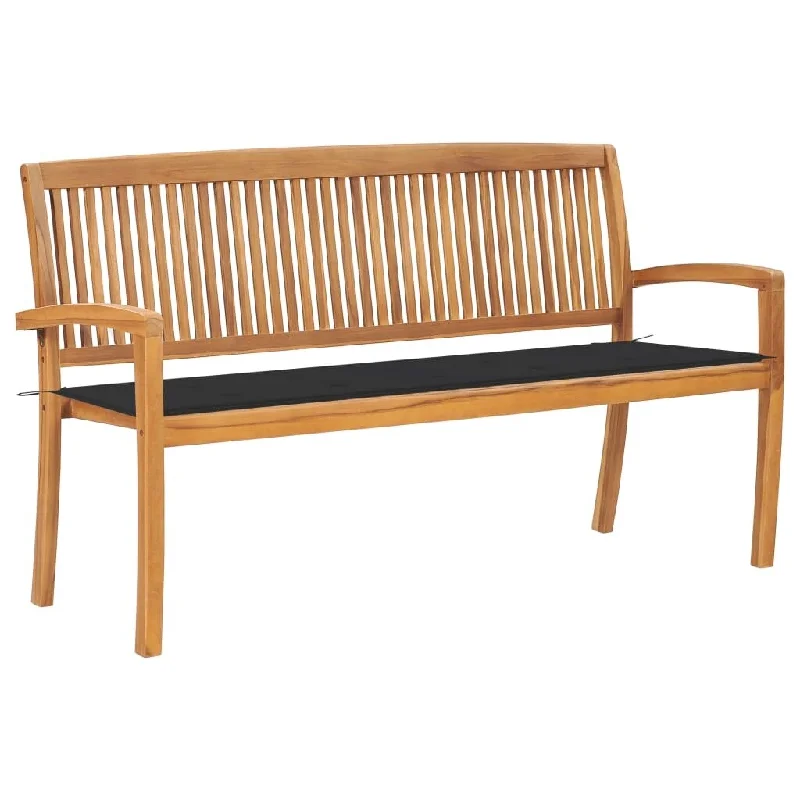 Stacking Patio Bench with Cushion 62.6" Solid Teak Wood