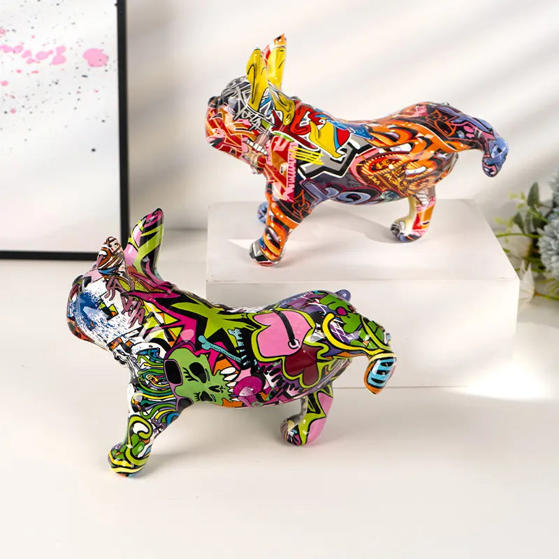 ArtZ® French Bulldog Doing Number One Graffiti Painted Sculpture