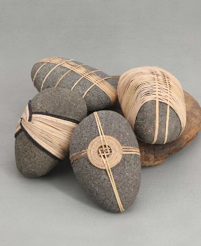 Decorative Zen Rocks With Rattan, Sold Individually