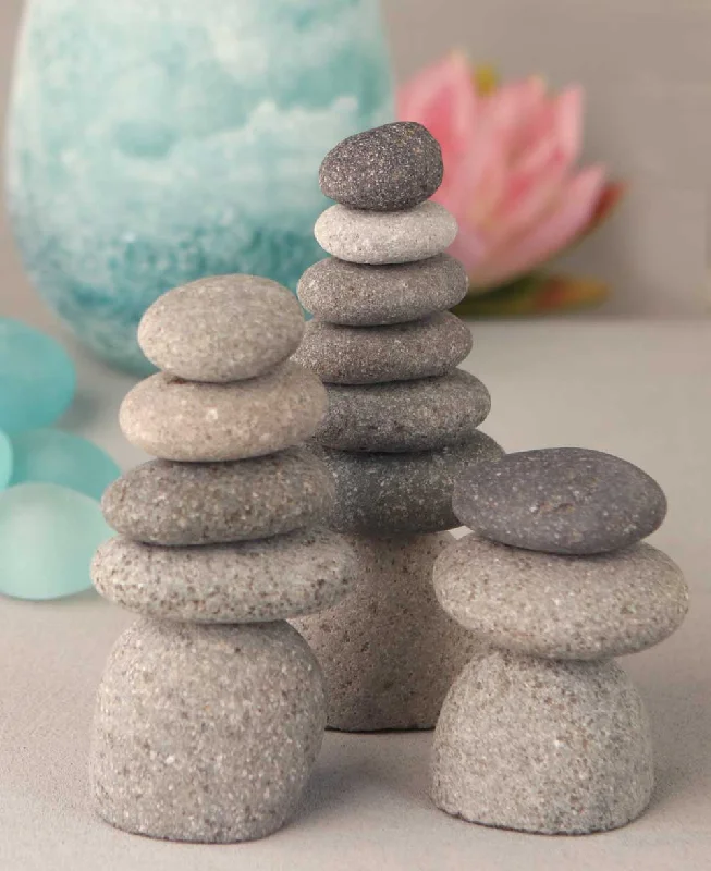 Set of 3 Miniature Stone Zen Cairn Natural Rock Sculptures