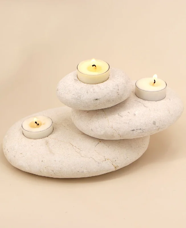 Stone Finish Cairn Tealight Candle Holder