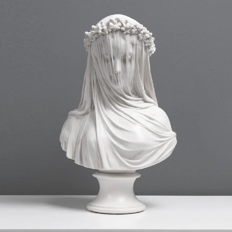 The Veiled Maiden Bust Statue (The Bride) - Veined & Polished