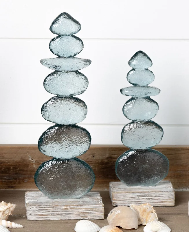 Zen Rocks Cairn Inspired Resin Sculpture Set of 2