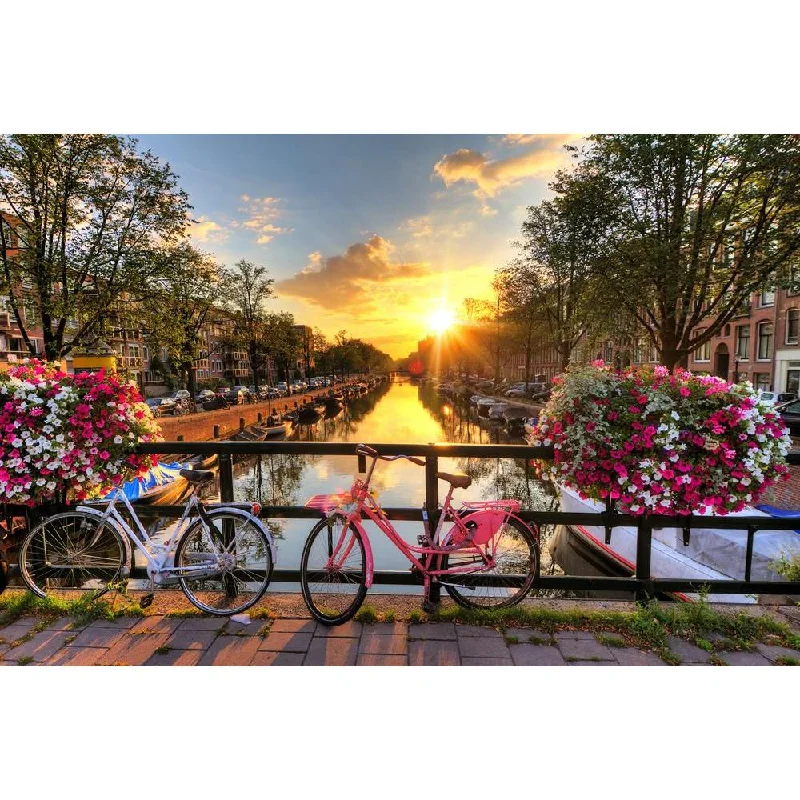 ArtzFolio Flowers Bicycles On The Bridge In Spring Peel & Stick Vinyl Wall Sticker