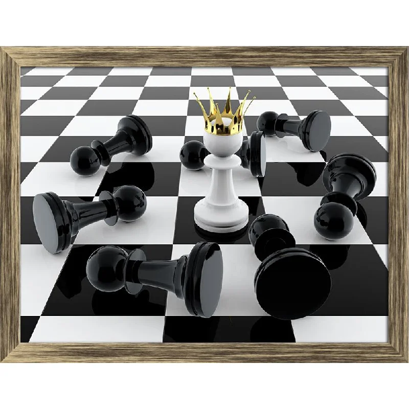 ArtzFolio White Pawn With Golden Crown Defeating Enemy Canvas Painting Synthetic Frame