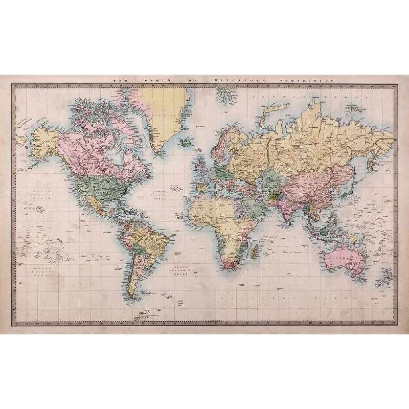 ArtzFolio World Map on Mercators Projection Circa 1860 Canvas Painting