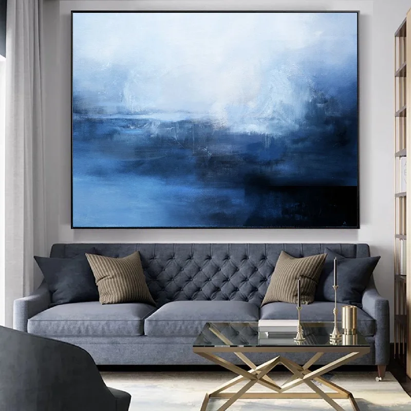 Blue Sky Abstract Painting Dark Blue Ocean Painting Sp084