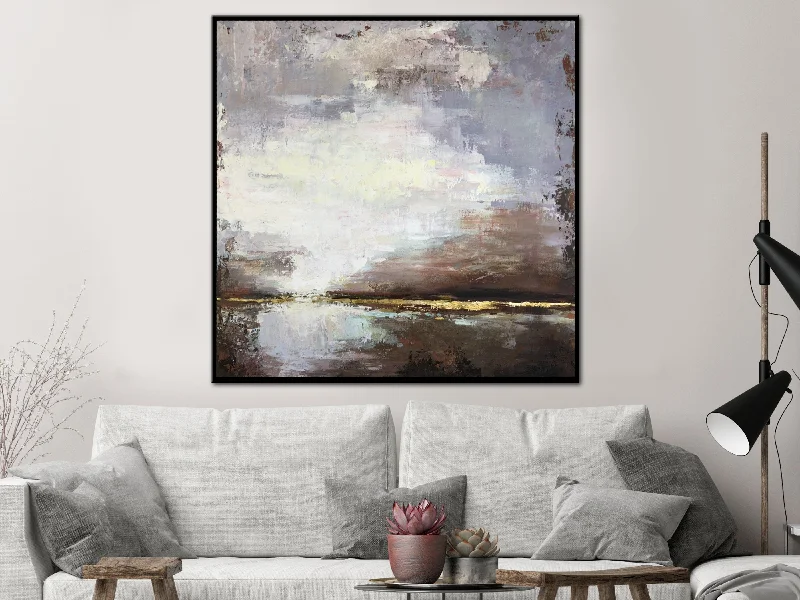 Brown Abstract Painting Original Lake Wall Art Beige Painting Sp025