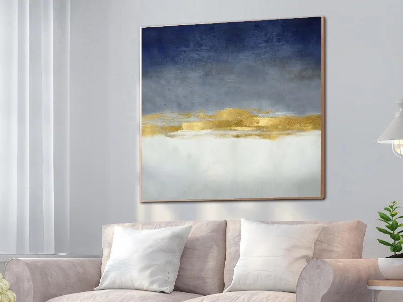 Deep Blue White Gold Minimalist Abstract Painting For Office Sp003