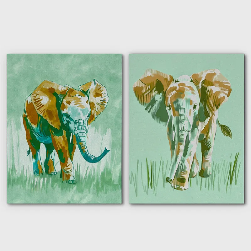 Earthy Tones Elephant Pair