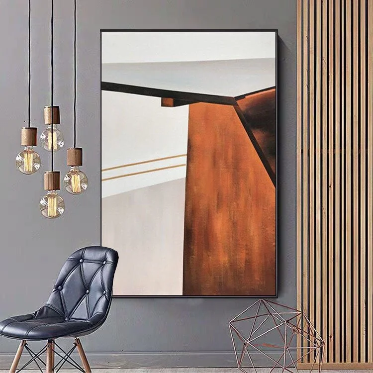 Geometric Brown Acrylic Painting Grey Handmade Color Split Joint Oil Painting Wp006