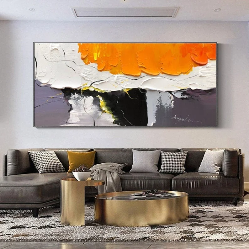 Orange White Grey Abstract Painting Palette Knife Paintings Kp125