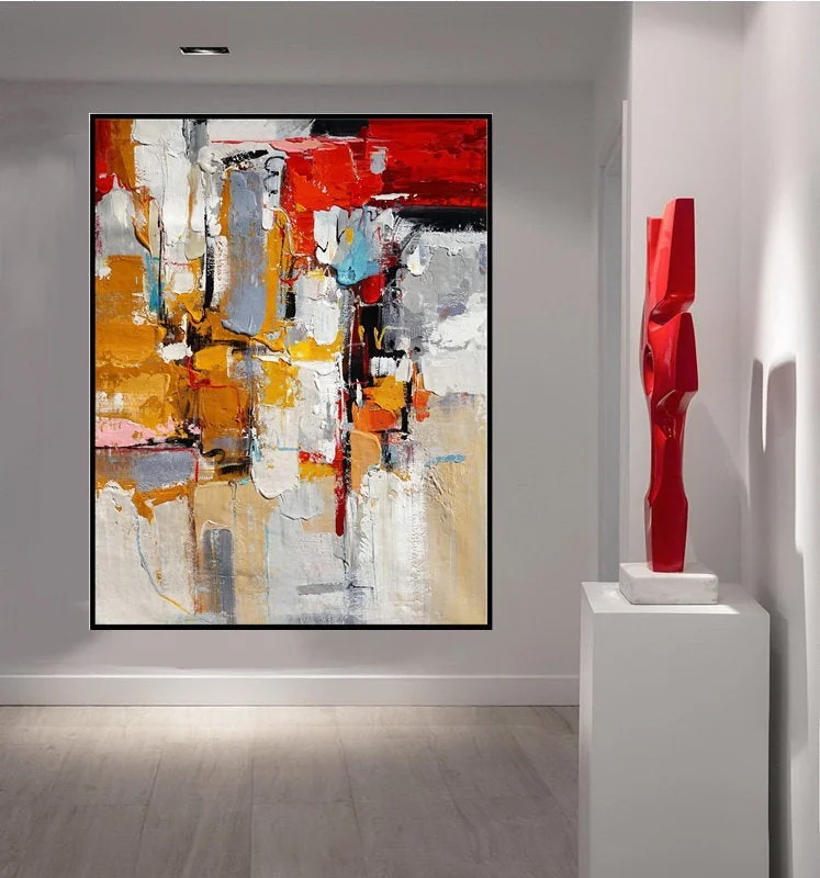 Palette Knife Painting Red Yellow Abstract Canvas Art Sp078