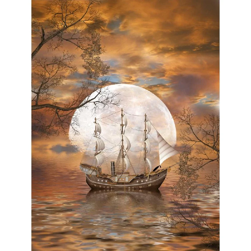 Pitaara Box Fantasy Landscape In The Ocean With Old Ship D2 Peel & Stick Vinyl Wall Sticker