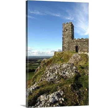 Premium Thick-Wrap Canvas entitled Brentor church and rock outcrops at the top of a hill in Dartmoor, Devon.