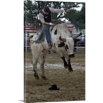 Premium Thick-Wrap Canvas entitled Cowboy riding bull at rodeo. Arcadia, Florida, USA