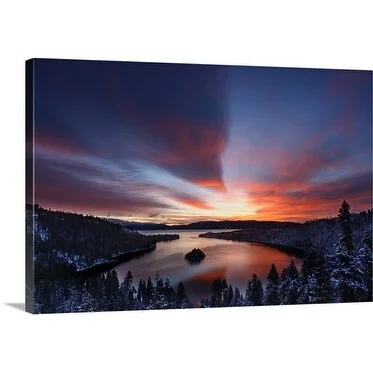 Premium Thick-Wrap Canvas entitled Dawn light casts a warm glow at Emerald Bay, Lake Tahoe