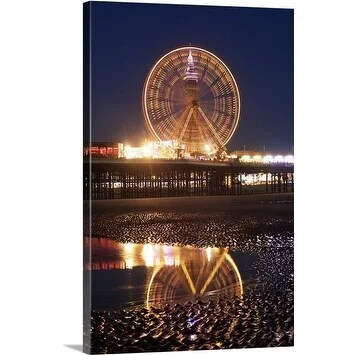 Premium Thick-Wrap Canvas entitled Ferris wheel and Tower at night during the annual Blackpool illuminations