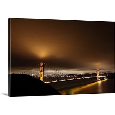 Premium Thick-Wrap Canvas entitled Golden Gate Bridge at Night, San Francisco in Back