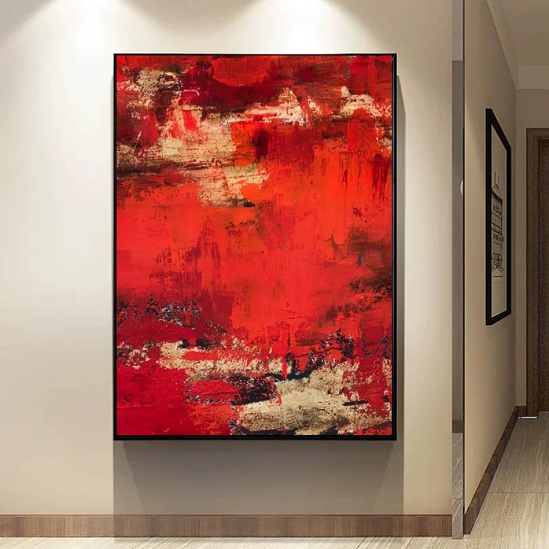 Red Abstract Painting Gold Dining Room Wall Art Wp008