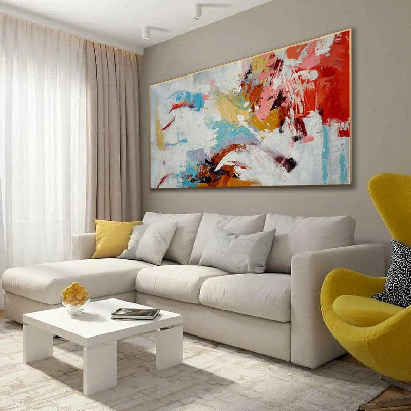 Red Blue White Abstract Painting Yellow Modern Textured Art Sp097