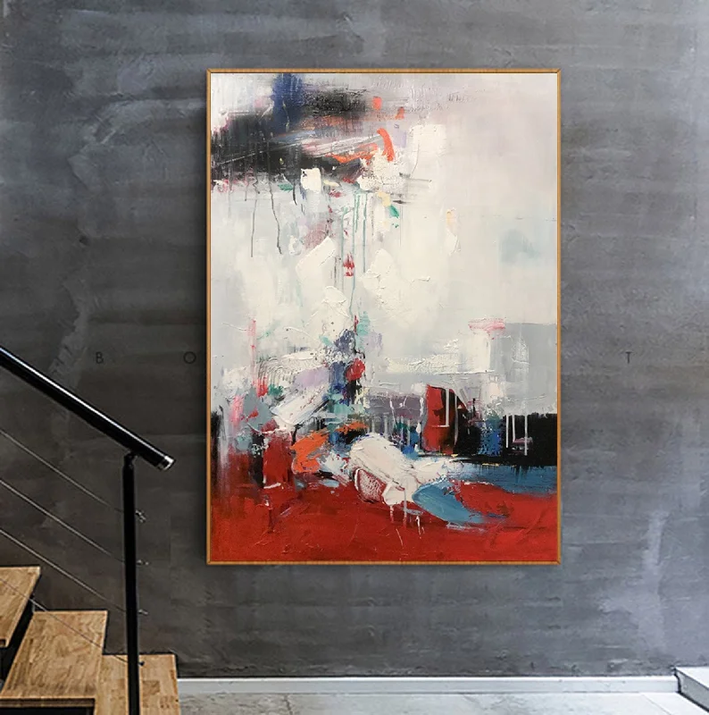 Red White Gray Abstract Painting Palette Knife Art Painting Sp090