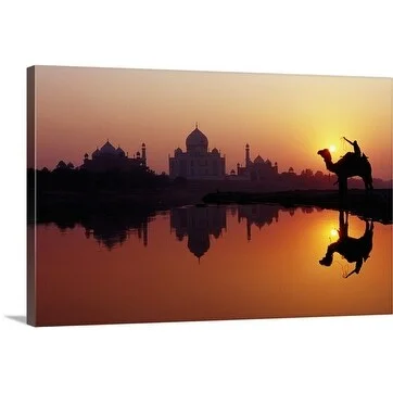 Richard I'Anson Premium Thick-Wrap Canvas entitled Person sitting on camel in front of Taj Mahal silhouetted