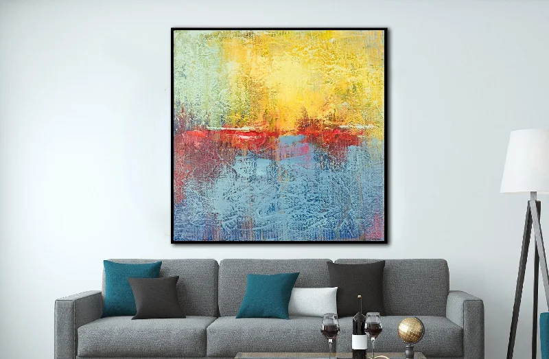 Yellow And Blue Abstract Painting Sunset Art On Canvas Sp058