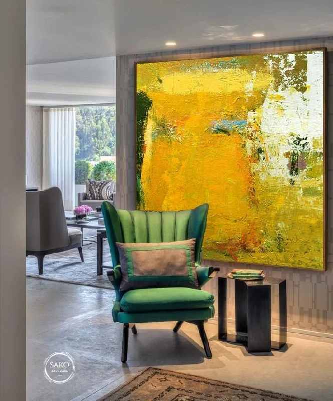 Yellow Gold Abstract Painting for Office Sp014