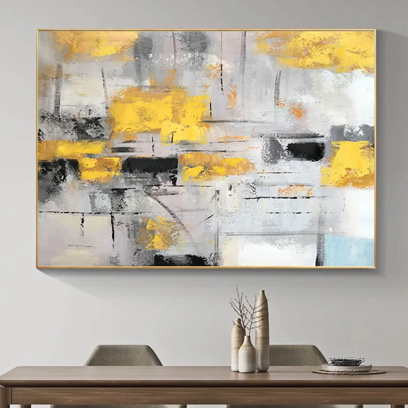 Yellow Gray Abstract Painting Dining Room Wall Art Wp007