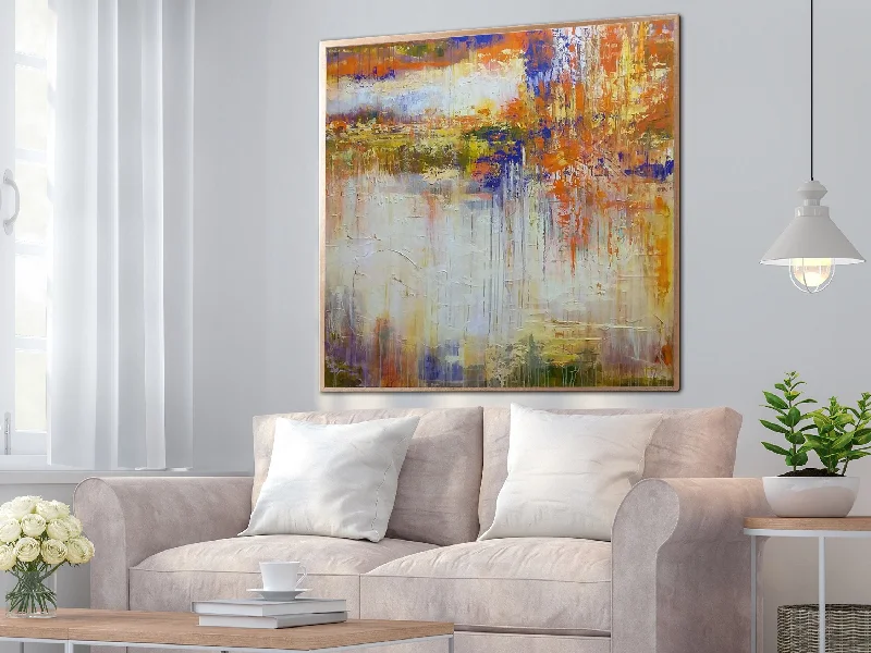 Yellow White Blue Abstract Painting On Canvas Living Room Art Sp037