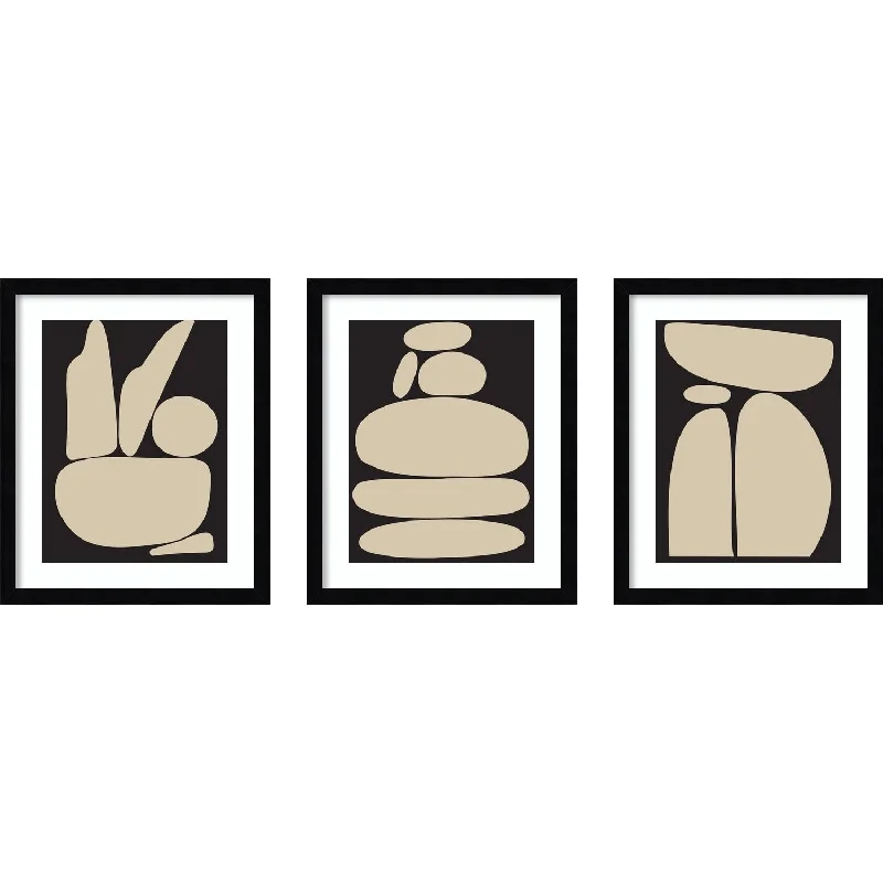 Zen Rocks Black - set of 3 by The Creative Bunch Studio Framed Art Print