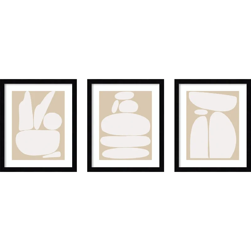 Zen Rocks Neutral - set of 3 by The Creative Bunch Studio Framed Art Print